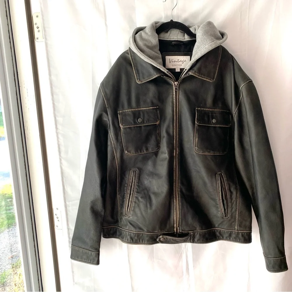 Vintage Leather Biker jacket Black SZ. L  NWOT - Picture 2 of 15